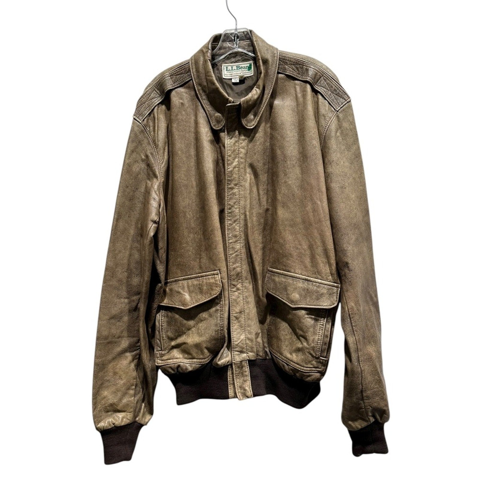LLBean VINTAGE Real Leather Jacket  Size 46 Long Brown Leather Bomber USA Made