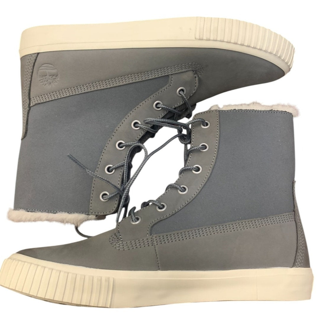 Timberland Women's Skyla Bay 6" Gray Faux Fur Fold Down Nubuck Boot US 8.5