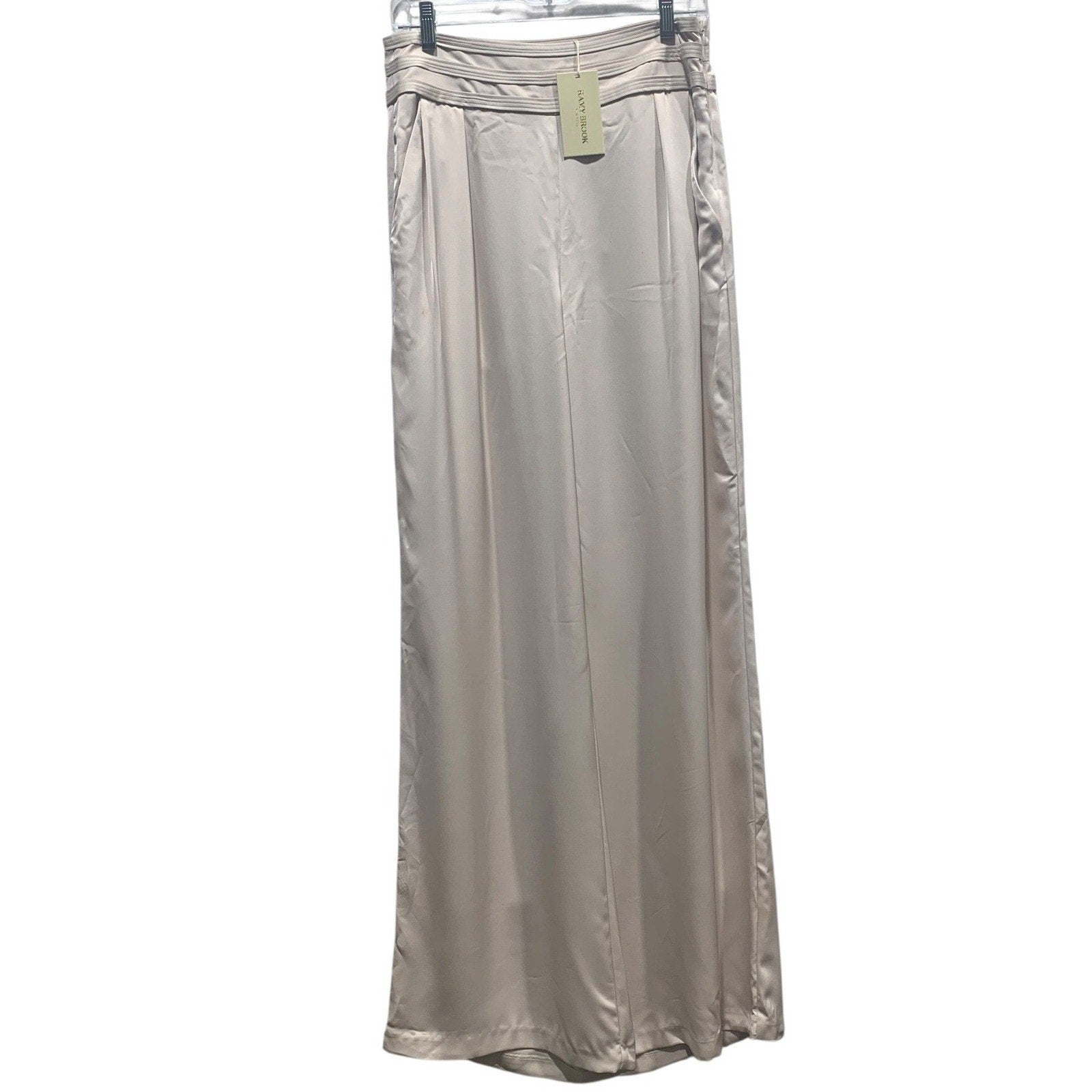 RAMY BROOK Pants NEW Size 8 Full Length Joss Pant Satin Wide Leg Trousers Beige