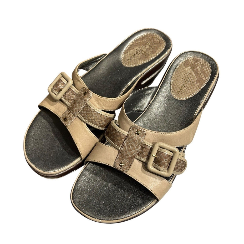Cole Haan wedge slip-on slide sandals Beige Leather Snakeskin 6.5B