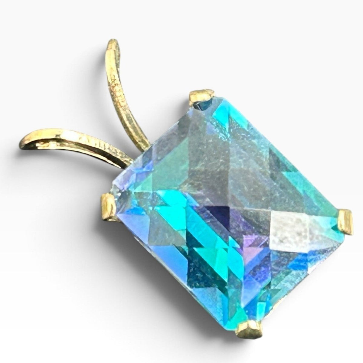 14k Yellow Gold Neptune Garden Mystic Topaz Emerald Cut Pendant Wearable Luxury