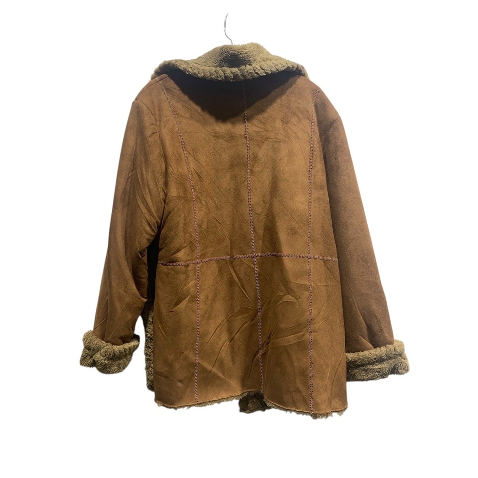 FUDA Women's Brown Faux Suede Shearling Lined Coat Jacket Size L