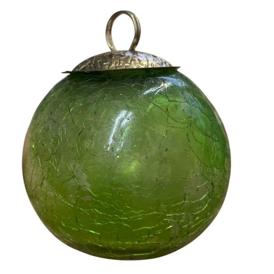 Green Mini Kugel Glass Christmas Ornament 9 lot 1.25-2"