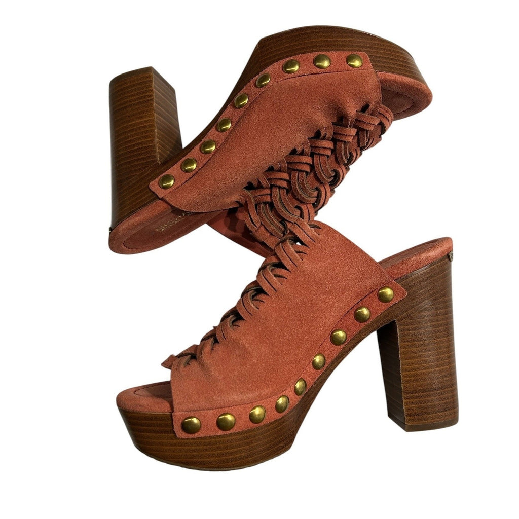 Michael Kors Terracotta Suede Woven Studded Platform Clog Sandals 5.5M PW16F