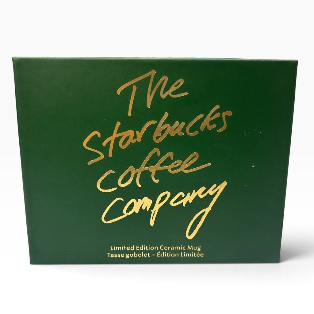 Starbucks Limited Edition 14oz Ribbed Green Ceramic Mug Gold Siren Logo with Box