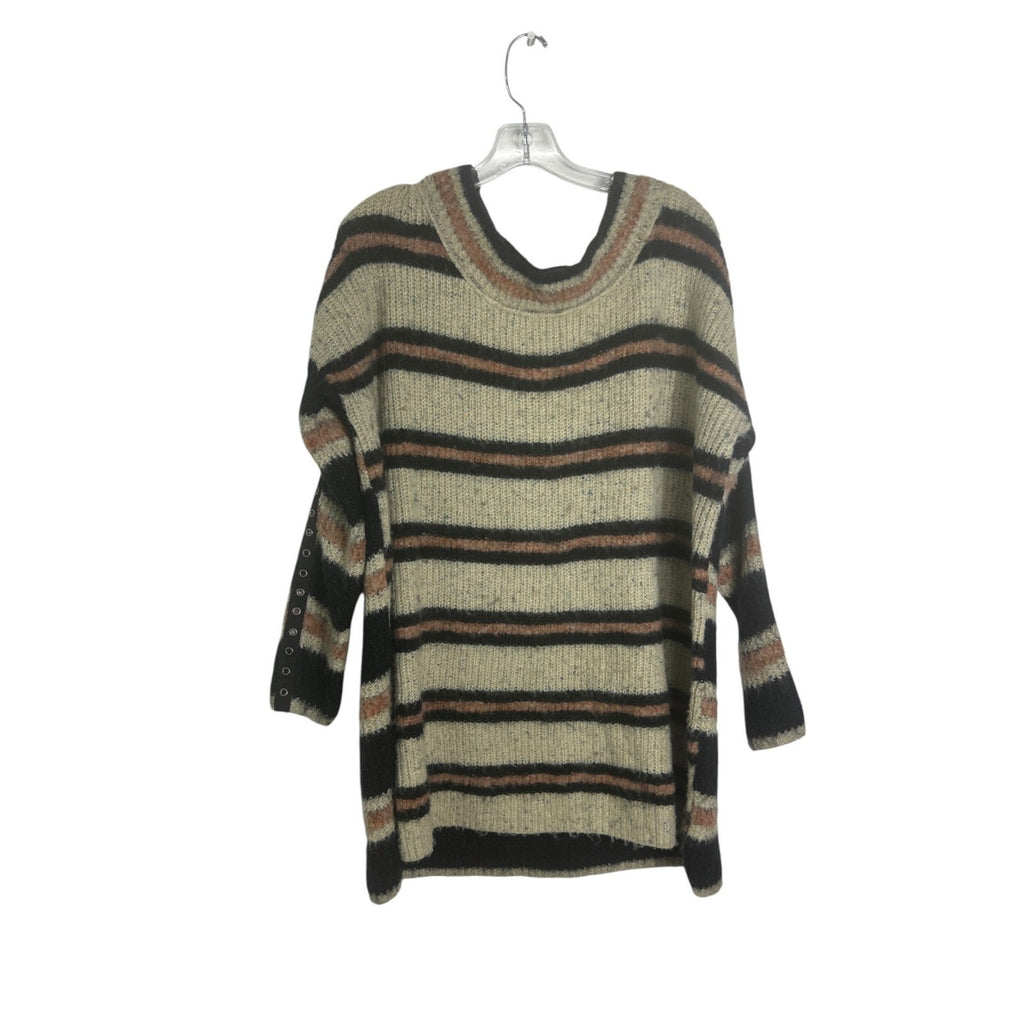 Free People Sid Stripe Tunic Sweater Cream Black Rust Grommet Sleeve Large boho