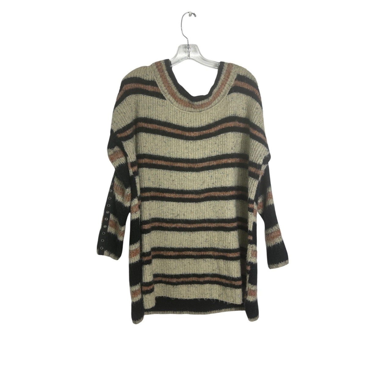 Free People Sid Stripe Tunic Sweater Cream Black Rust Grommet Sleeve Large boho