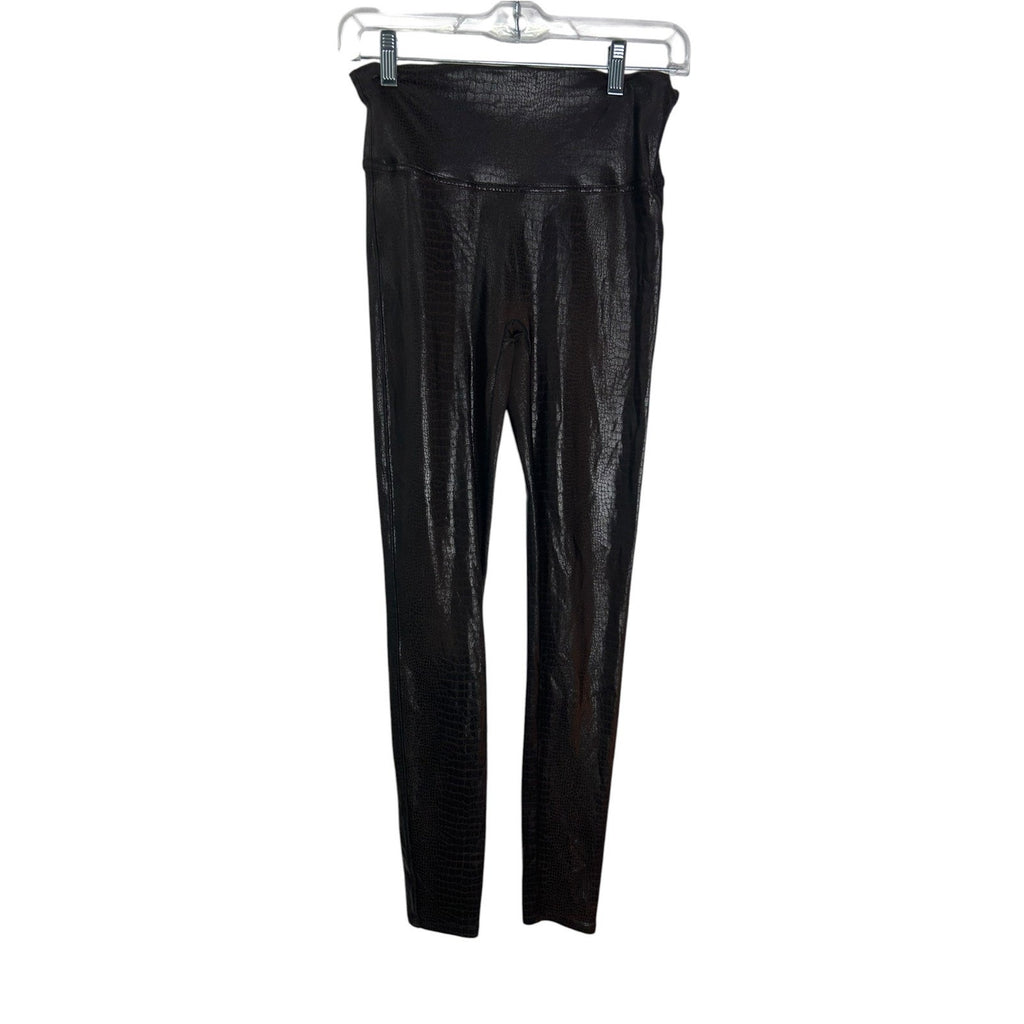 Spanx Faux Leather Croc Leggings Dark Brown High Waisted Medium Slimming Pants