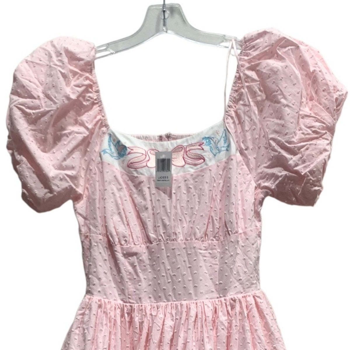 Disney Parks Cinderella Pink Swiss Dot Puff Sleeve Smocked Dress Small whimsical