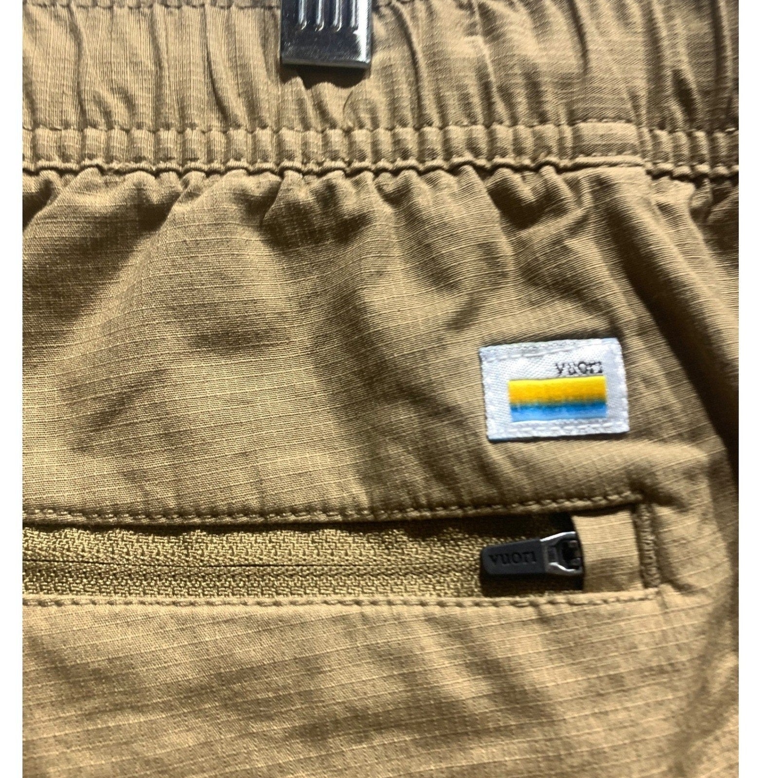 Vuori Mens Ripstop Climber Shorts XL Dark Khaki Tan V370 Organic Cotton Elastic