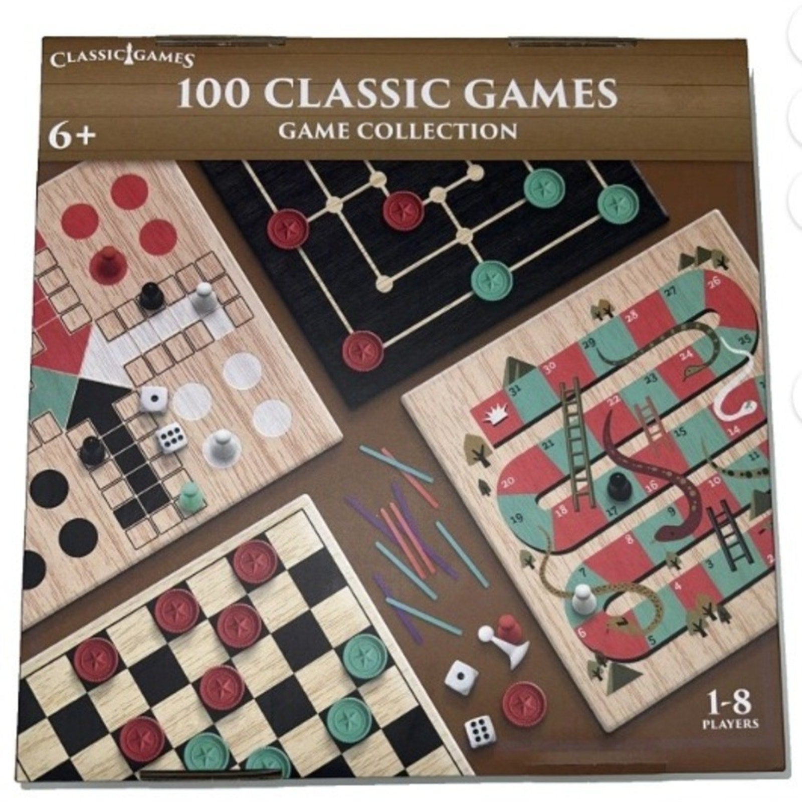 Classic Games 100 Classic Games Game Collection Wooden Board Game Set Age 6+