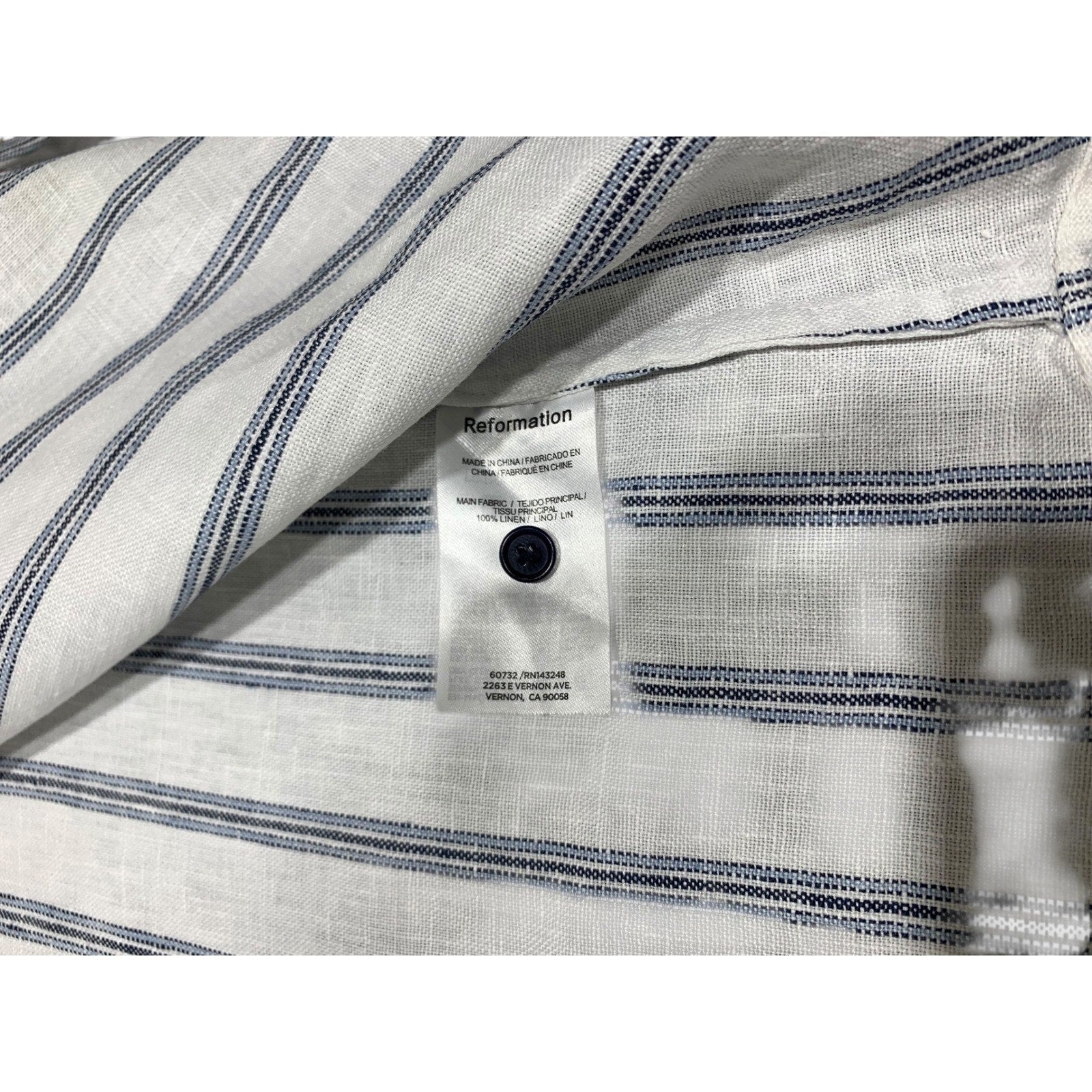 Reformation Womens Small White Navy Blue Striped 100% Linen Button Down Shirt S