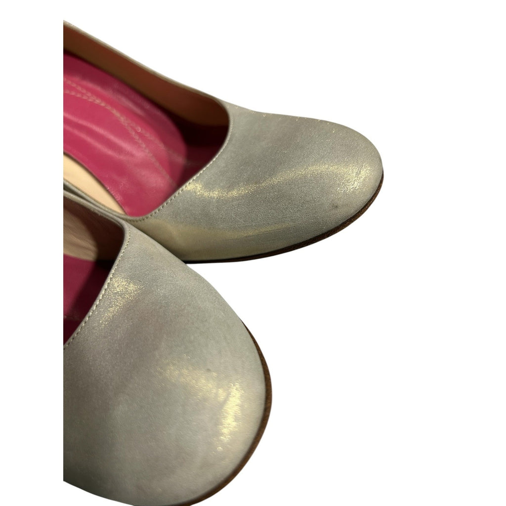 Kate Spade New York Gold Metallic Wedge Pumps Almond Toe Made in Italy Size 6.5B