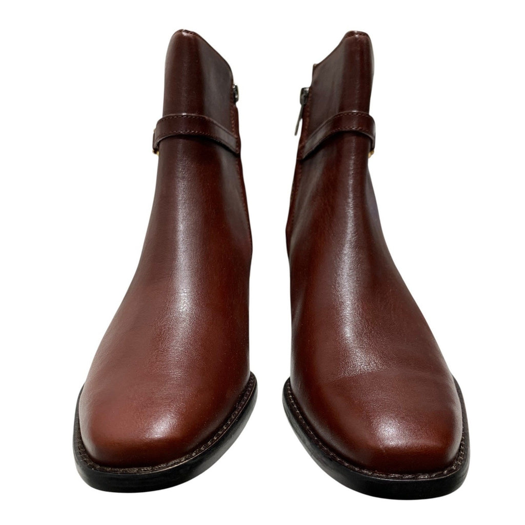 Sam Edelman Brawley Deep Pecan Brown Leather Square Toe Ankle Boots Womens 8.5M