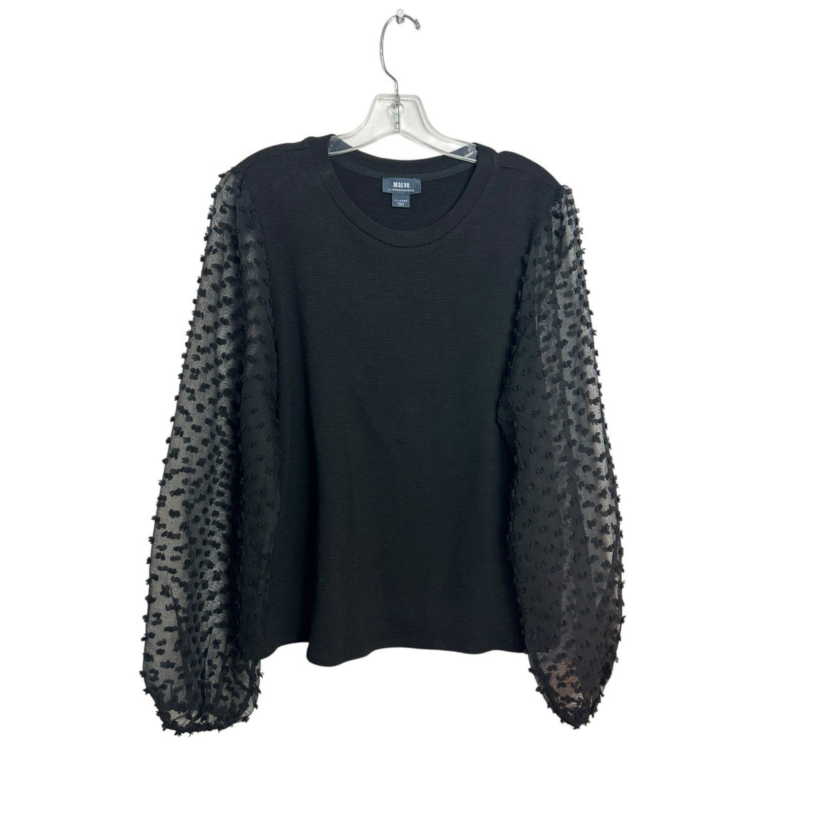 Maeve Anthropologie Black Swiss Dot Sheer Mesh Balloon Sleeve Knit Top XL career