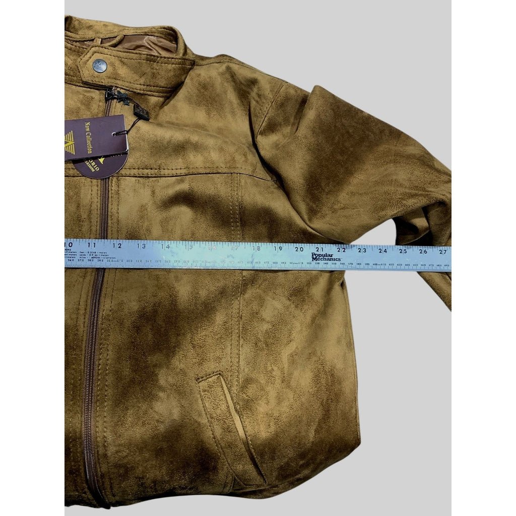 NWT Emporio Collezioni Mens Suede Bomber Jacket Brown Full Zip Made Italy sz M
