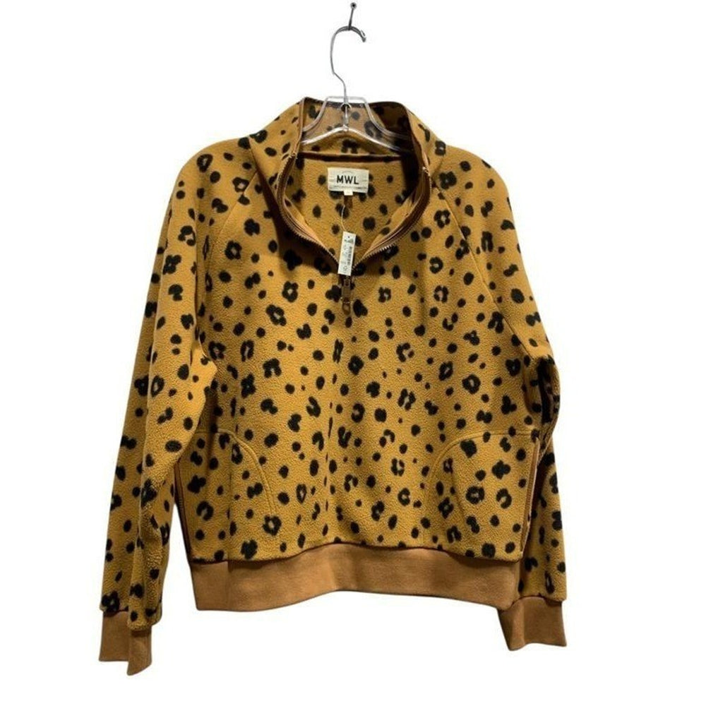 NWT Madewell Leopard Print Quarter Zip Fleece Pullover Mustard Tan Black MC205 L