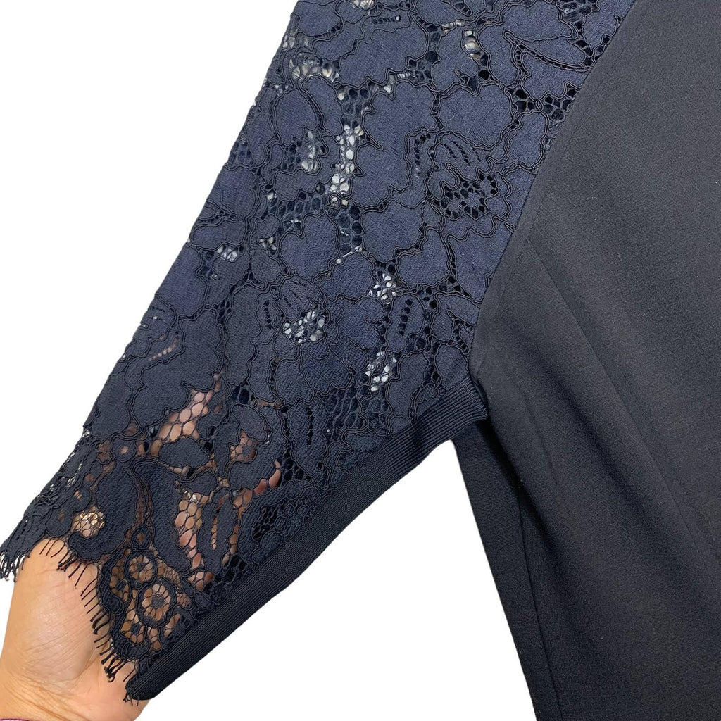 Rebecca Taylor Short Sleeve Fitted Dress with Lace Black Size 2