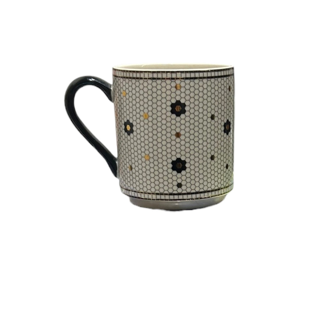 Anthropologie Monogram Letter ' K ' Black Gold Honeycomb Mosaic Tile Coffee Mug