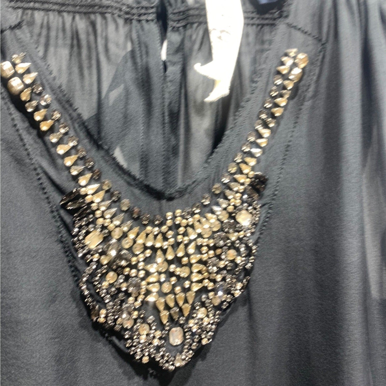 Bird by Juicy Couture Black Silk Embellished V-Neck Sleeveless Blouse Size M