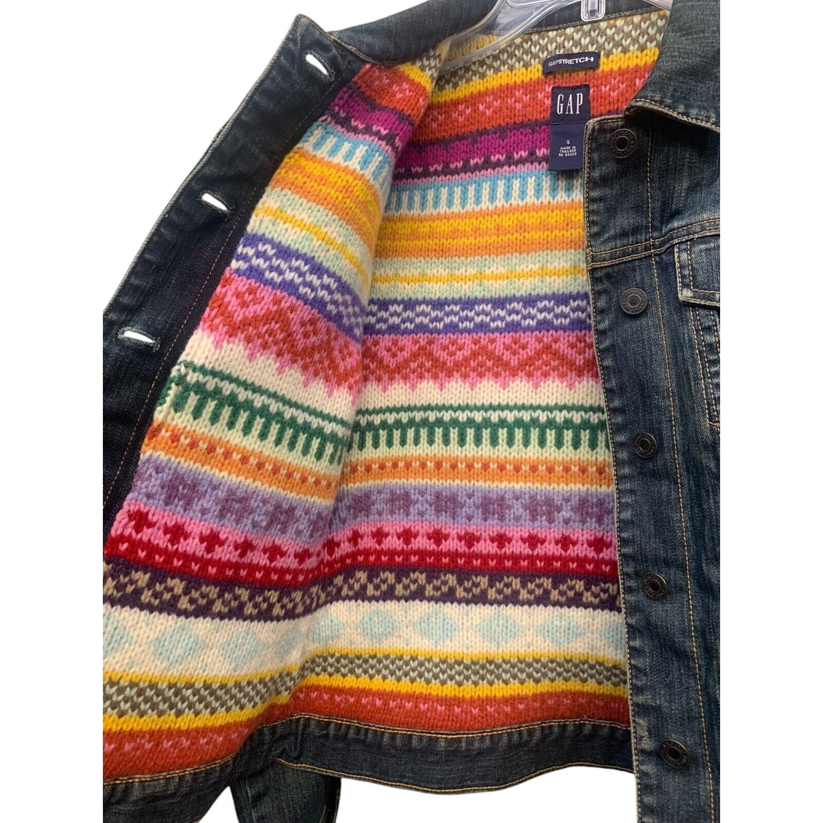 GAP Stretch Denim Jean Jacket Thick Wool Lining S Vintage Holiday 2003