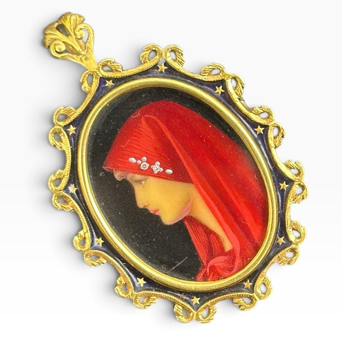 18k Yellow Gold Saint Fabiola Portrait Profile Brooch Pendant Italy 10g Wearable