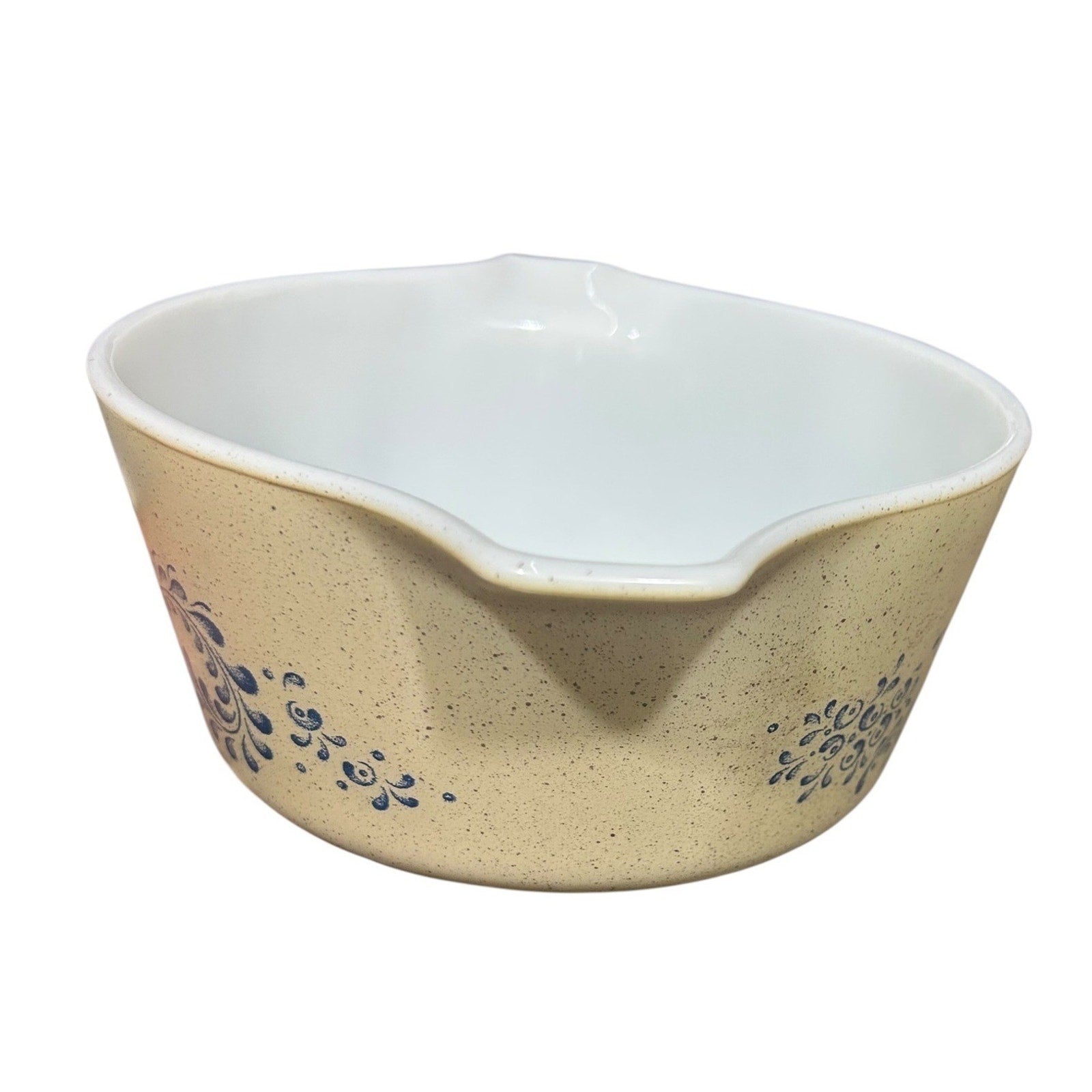 Pyrex Homestead 474-B Casserole Dish Vintage Blue Floral Speckled Beige 1.5 QT