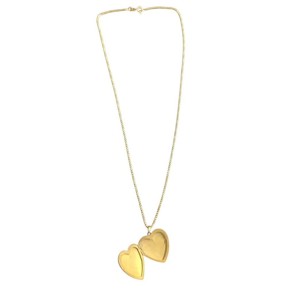 10K Gold Heart Locket with 18k Necklace Snake Chain Pendant