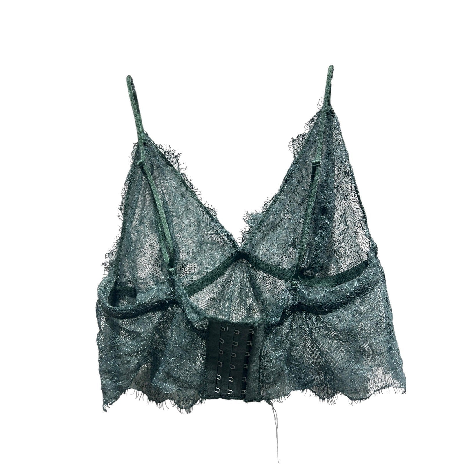 Anine Bing Forest Green Eyelash Lace Longline Bralette Sheer V-Neck Bra