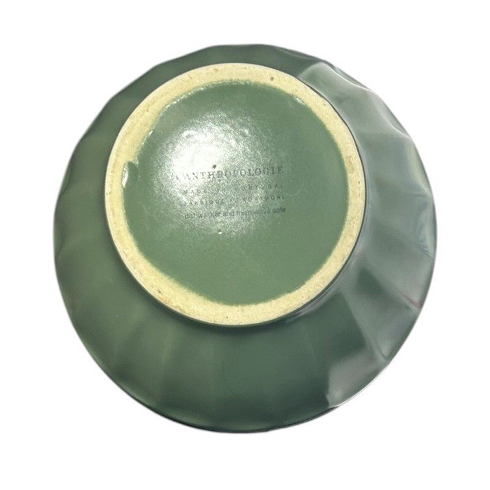 Anthropologie Sage Green Fluted Latte Bowl Made in Portugal Ceramic Dinnerware