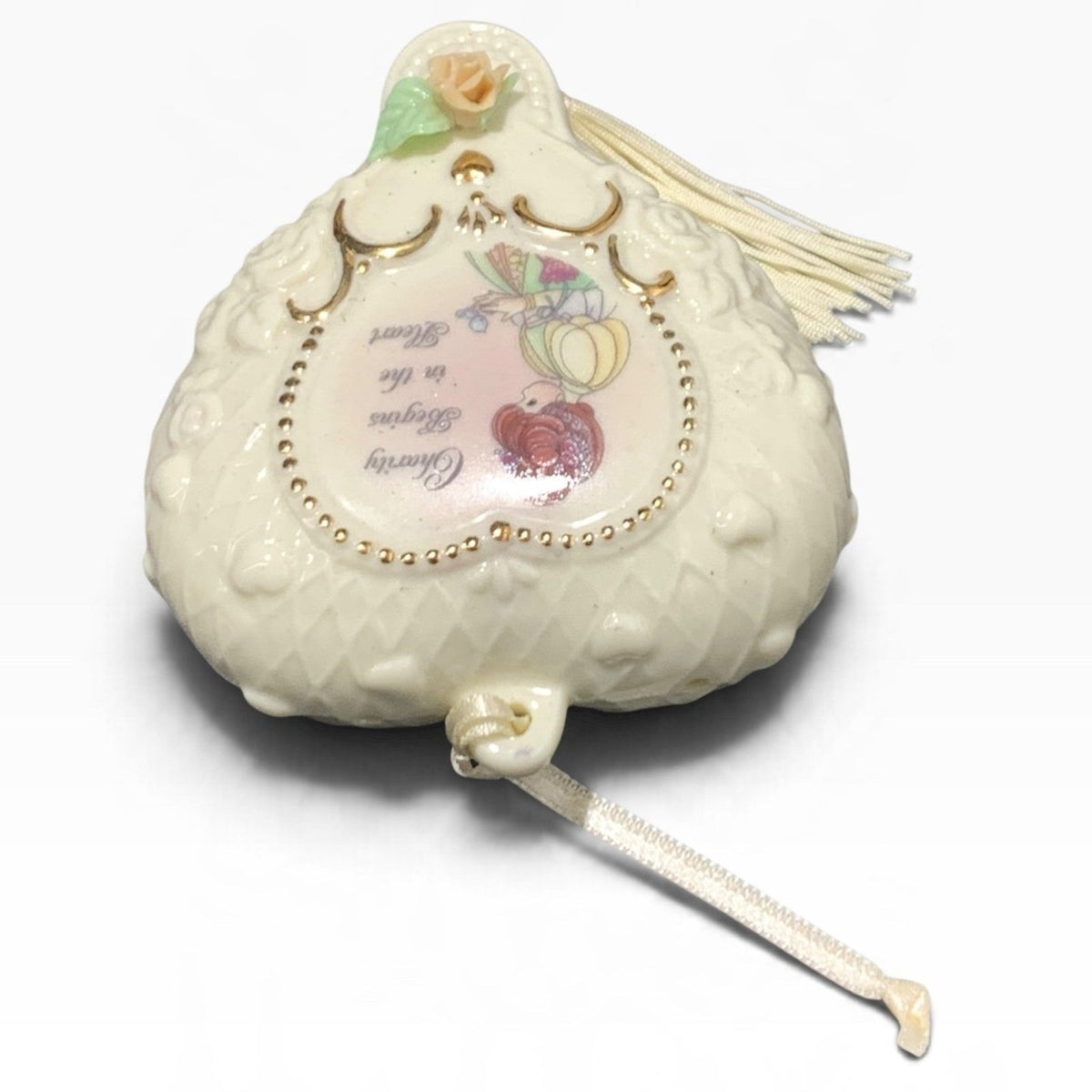 Vintage Precious Moments Heart Porcelain Pomander Charity Begins in the Heart