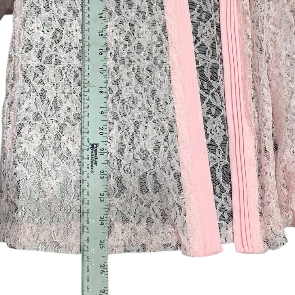 Vintage Bonne Pink Sheer Floral Lace Zip Up Jacket Collared Made in USA Womens