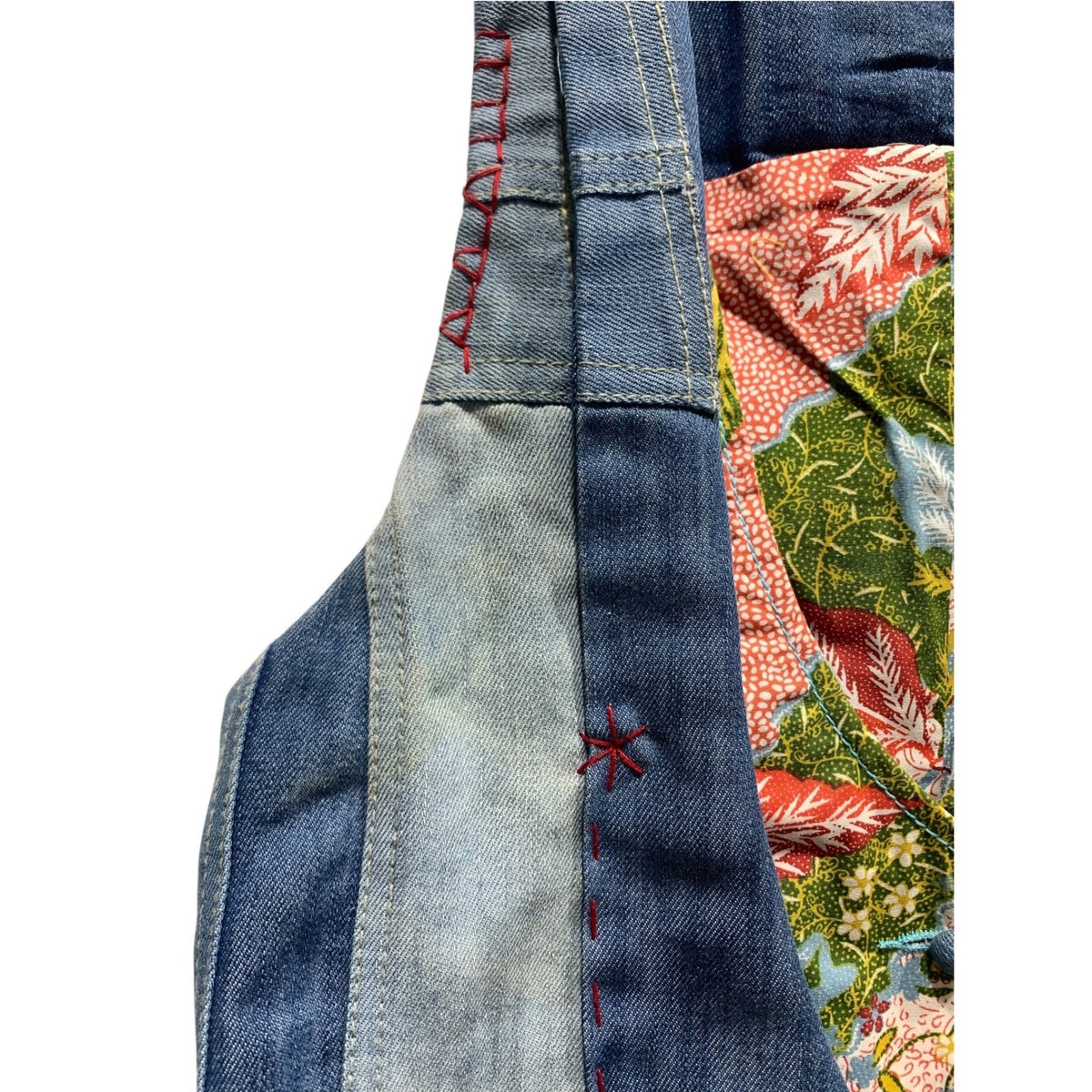 Desigual Patchwork Denim Vest Blue Floral Embroidered Boho Artisanal Size M y2k