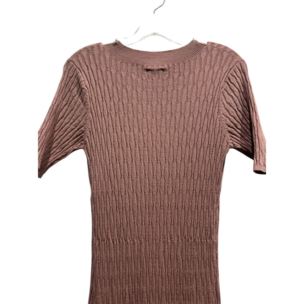 Varley Fara Textured Knit Midi Dress Womens Mauve Rose Short Sleeve Ribbed Small