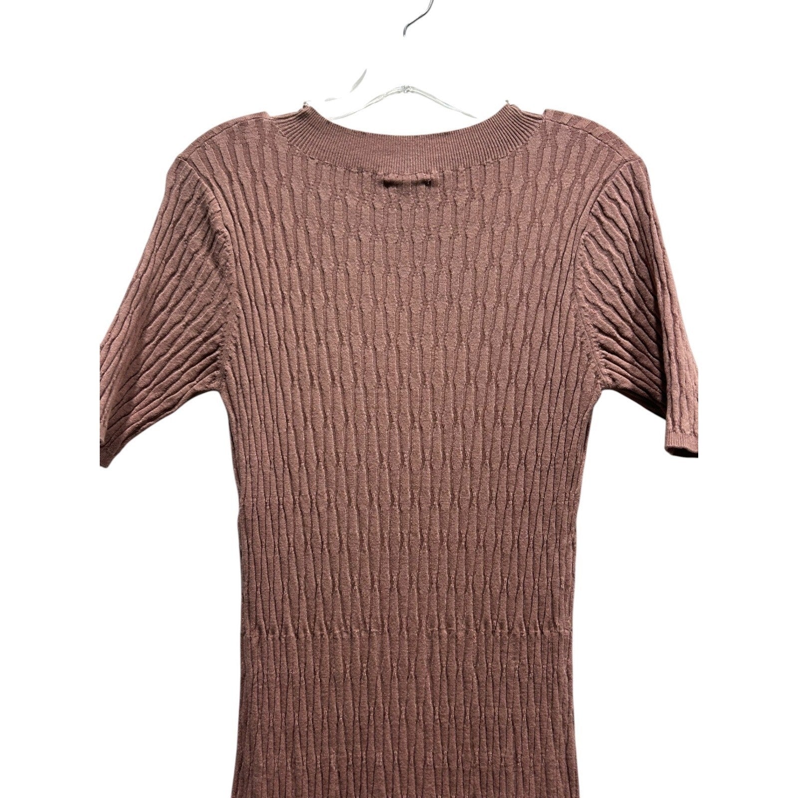 Varley Fara Textured Knit Midi Dress Womens Mauve Rose Short Sleeve Ribbed Small