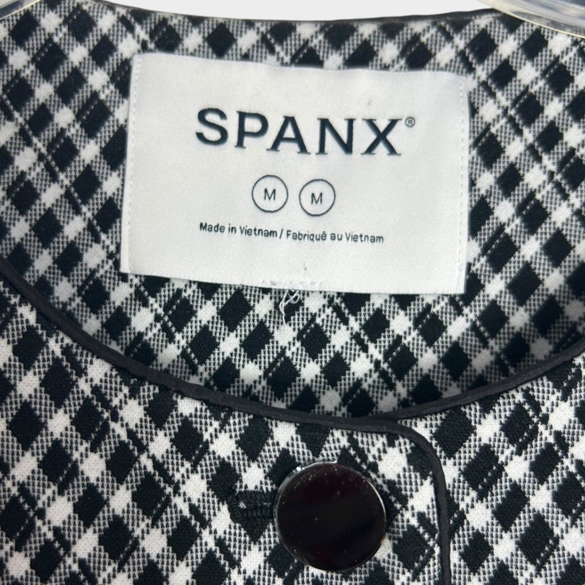Spanx Ponte Black White Gingham Button Front Jacket Blazer Medium career preppy