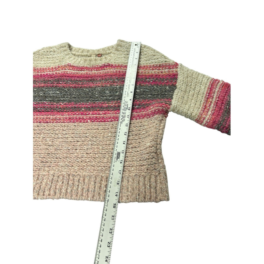 Pilcro Anthropologie Pink Striped Boucle Wool Blend Chunky Sweater XS cozy prep