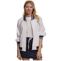 VARLEY Womens White Navy Trim Bomber Jacket Zip Front Athletic Style Size Small
