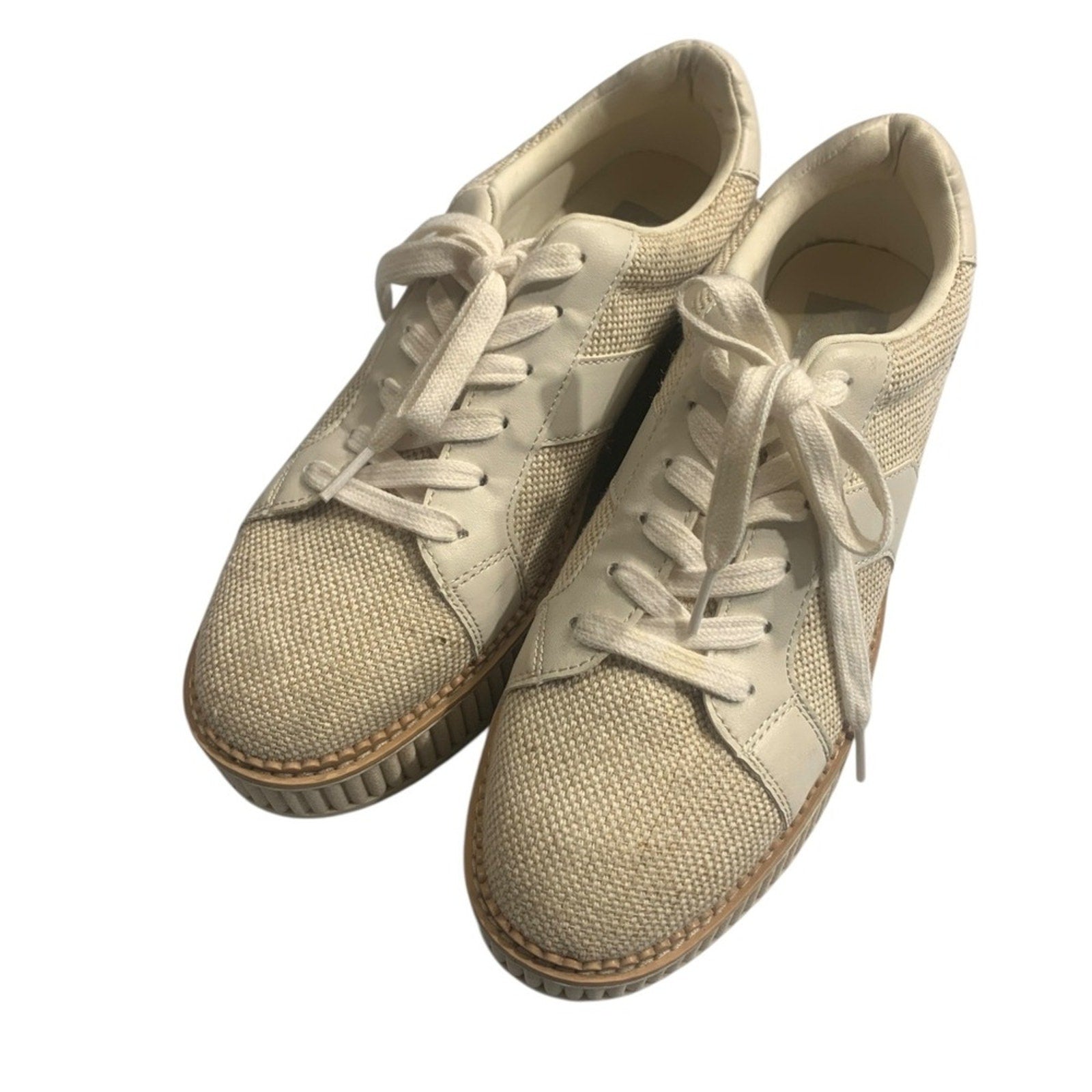 DV Dolce Vita Women's Bubbles Platform Lace-Up Sneakers Cream Leather Size 9.5