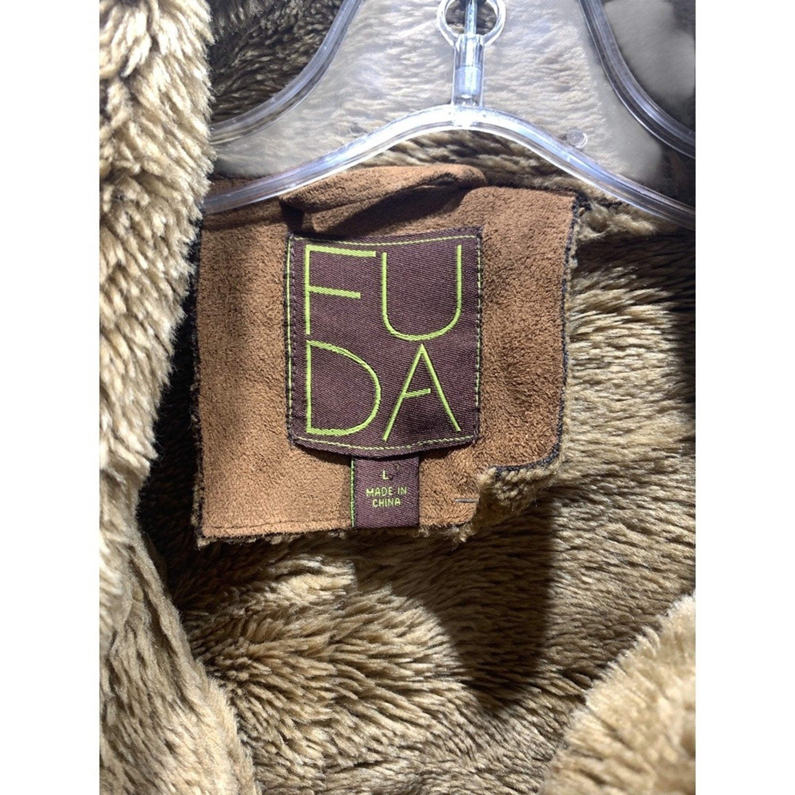 FUDA Women's Brown Faux Suede Shearling Lined Coat Jacket Size L