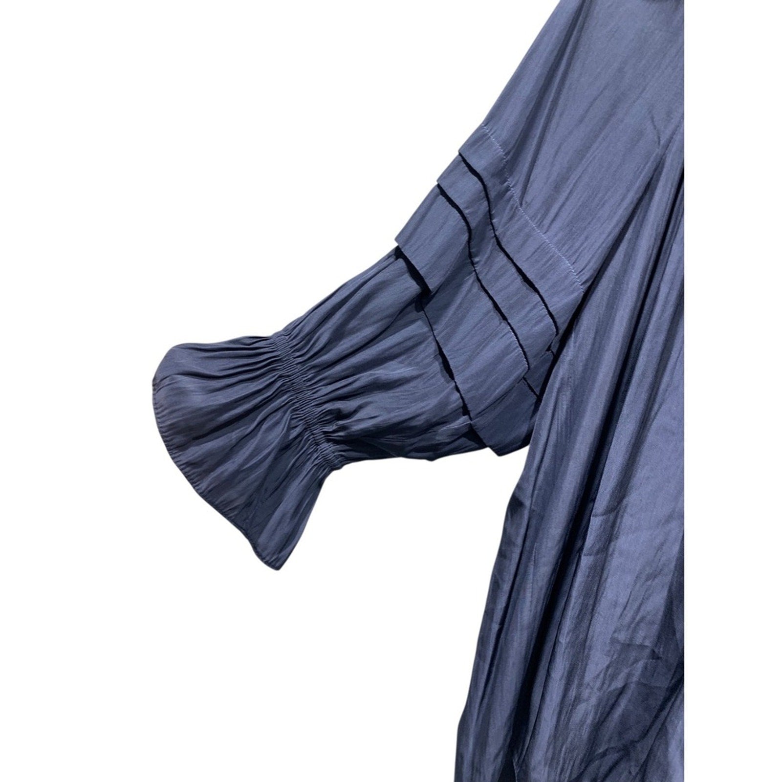 Ramy Brook Navy Blue Randi Puff Sleeve Top Tiered Sleeve V Neck Top size medium