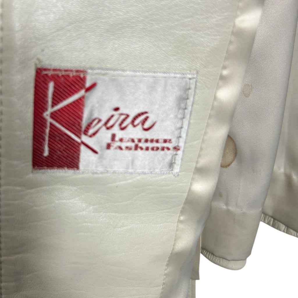 Vintage Normart's Leather faux Fur Collar Trench Coat Cream Belted Wrap Jacket S