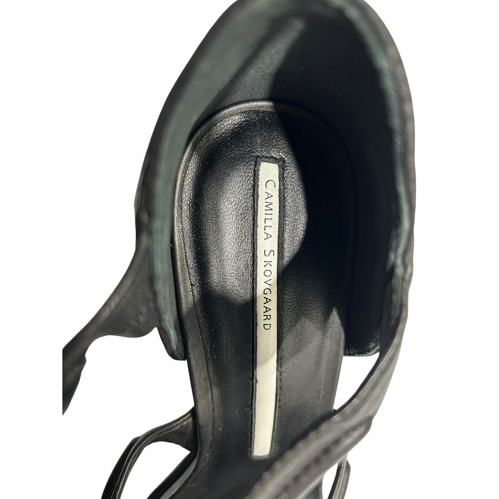 Camilla Skovgaard Black Leather Suede Architectural Wedge Sandals Size 41 club