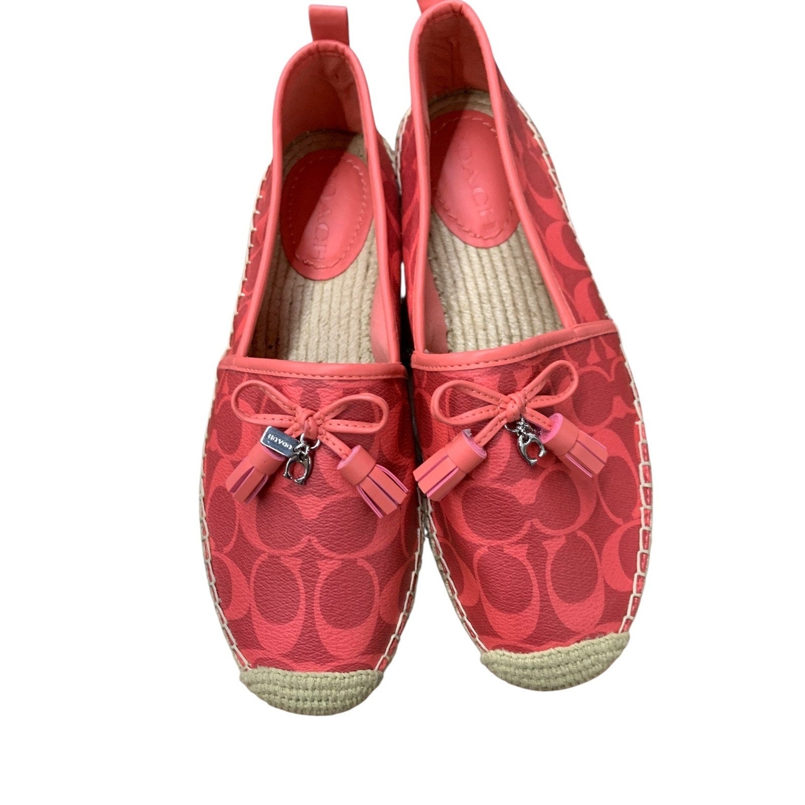 COACH Espadrille Slip On Shoes Pink Signature Espadrilles Tassel Accents SIZE 8b