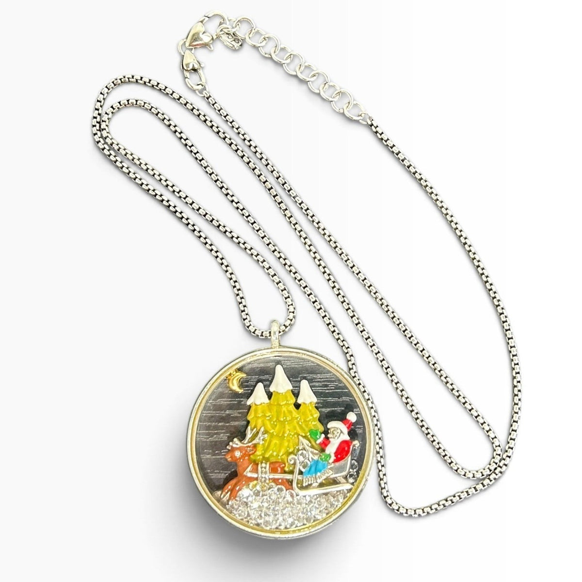 Brighton Christmas Santa Reindeer Shaker Pendant Necklace Silver Gold Tone 20in