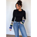 Free People Mixed-Up Cuff Crochet Thermal Sweater Black Cowl Neck Ribbed Top XS
