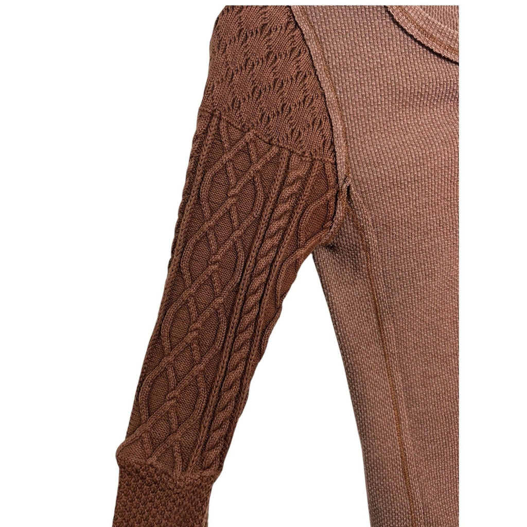 Free People We The Free Twisted Cable Cuff Thermal Henley Top Caramel Cafe XS