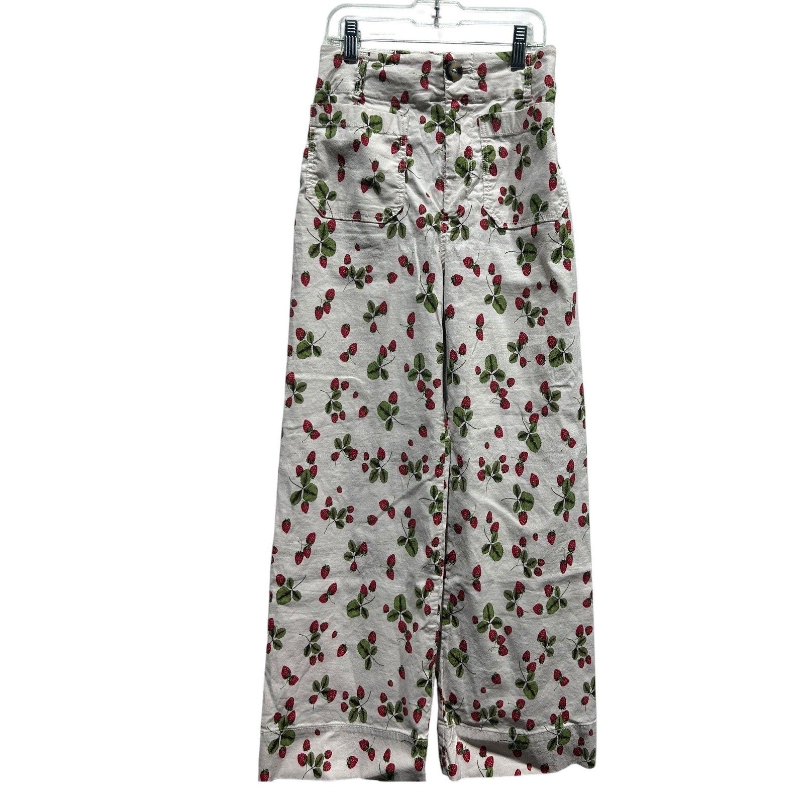 Maeve Anthropologie The Colette Strawberry Print Wide Leg Cropped Pants Size 25