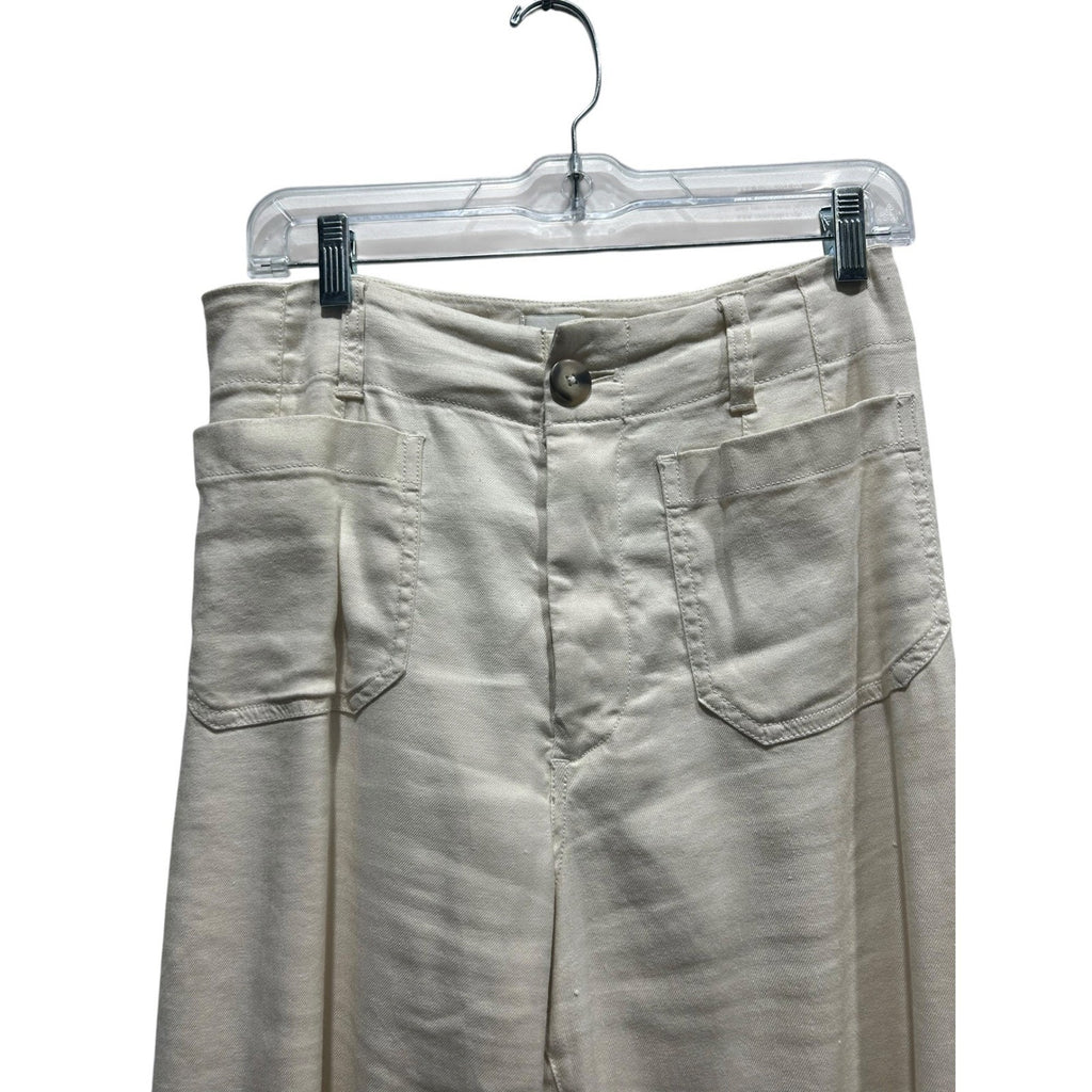 Maeve Anthropologie The Colette Cream Wide Leg Cropped Pants Size 27 High Rise