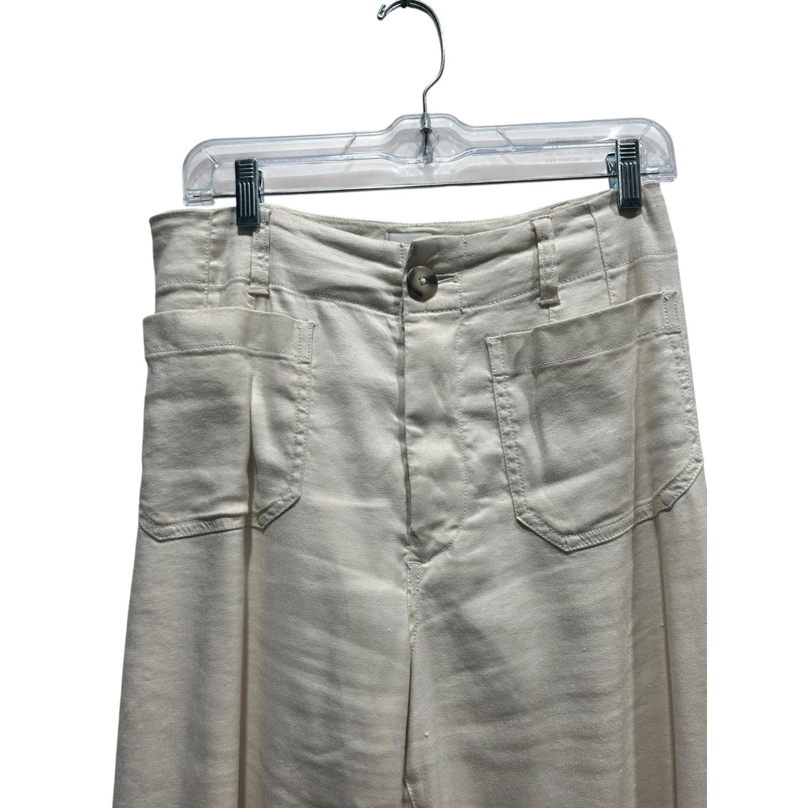Maeve Anthropologie The Colette Cream Wide Leg Cropped Pants Size 27 High Rise